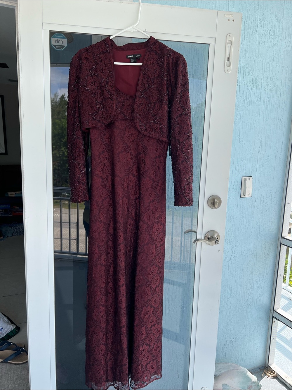 Rimini by Shaw Burgundy Lace Long Dress with Bolero